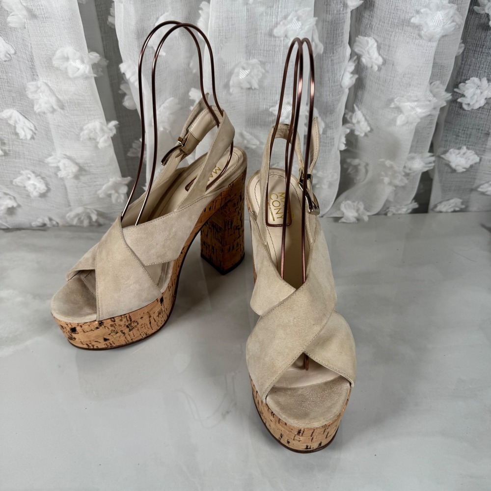 Marc‎ Cony Cream Suede Crisscross Platform Sandals Cork Heels Slingback EU 39